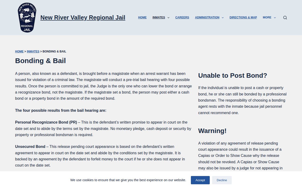 Giles County release bond options at New River Valley Regional Jail