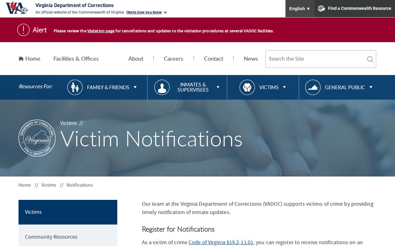 NAAVI state release notification information for a Giles County VADOC inmate