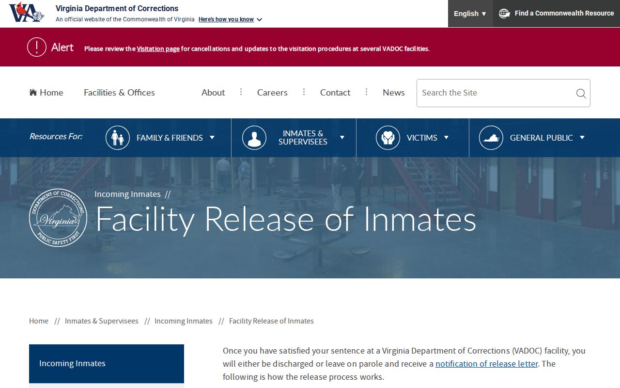 VADOC state release process for a Giles County inmate